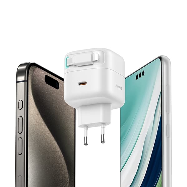 iPhone snabbladdare kompatibel PD35W - Dubbelport GaN utdragbar Vit