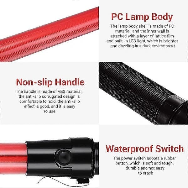 Seks 41 cm trafikklysstolper med LED-lys og to blinkende moduser.