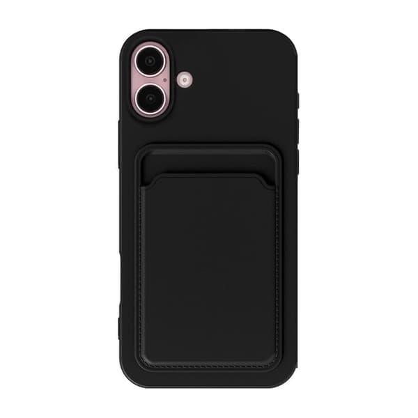 iPhone 16 Silikone Mobilcover med Kortholder - Sort Sort