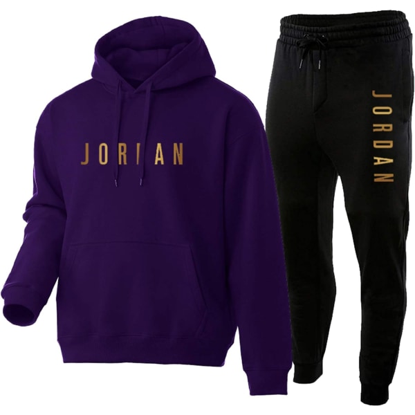 Träningsoveraller för män Full, Jordan Jersey hoodies och träningsbyxor 2 delar，Classic Comfy Vintage Sweatshirt Långärmade toppar och nederdel för Home Gym -M
