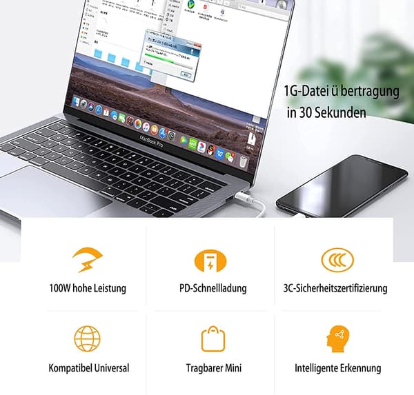 2M 60W 3A Snabbladdningskabel USB-C till USB-C Typ C PD - Vit