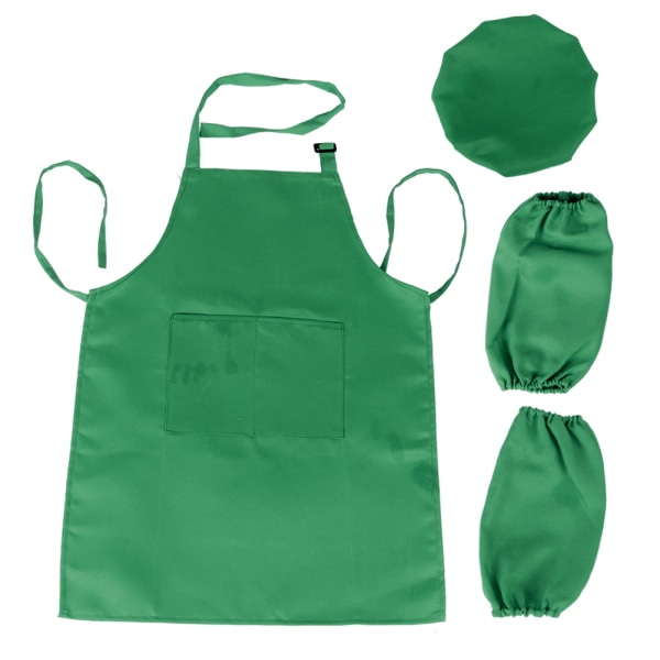 Barn Målarförkläde Barn Matlagningsförkläde Set Förkläde + hatt + ärmar L storlek (grön)