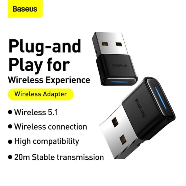 Baseus BA04 Bluetooth 5.1 USB-adapter – Trådløs tilkobling opptil 20m svart