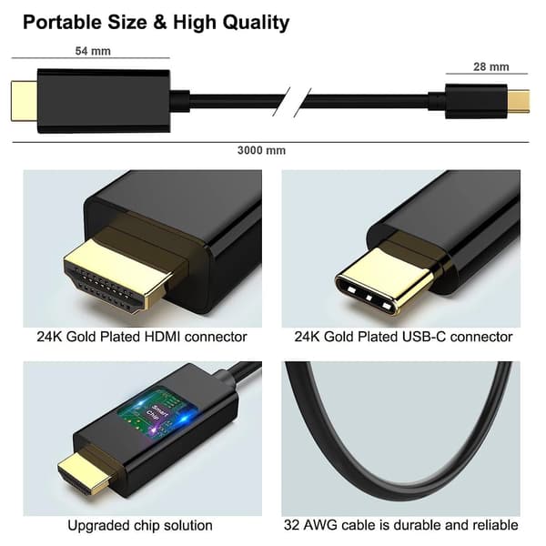USB-C till HDMI-kabel 4K 60Hz – 1,8 meter Svart