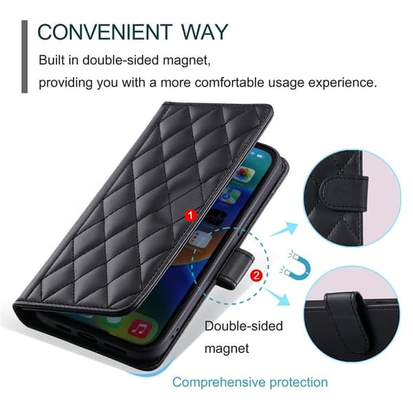 iPhone 17 Pro Max Quilted Skulderrem Pung Etui - Sort Sort