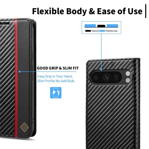 Google Pixel 10 Pro LC.IMEEKE Plånboksfodral i Kolfiber - Svart