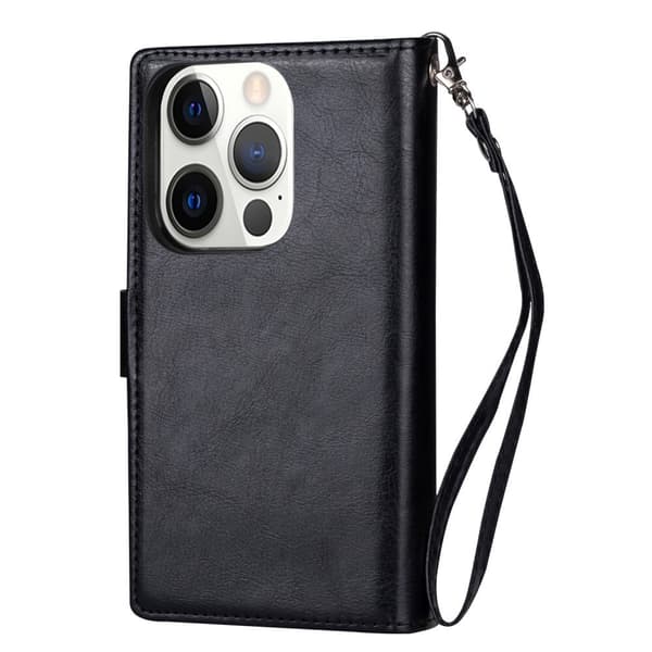 2-i-1 iPhone 13 Pro Max Pung Etui 9 Kortpladser - Sort Sort