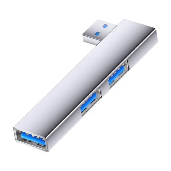Multifunksjonell USB-forlenger til dobbel USB 2.0 + USB 3.0-adapter, laget av aluminiumslegering, kompatibel med Type-C smarttelefoner, nettbrett og bærbare datamaskiner, sølv