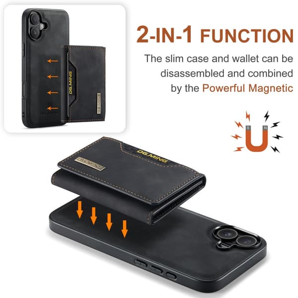 DG.MING 2-i-1 Magnetisk Kortlomme Deksel iPhone 16 Svart