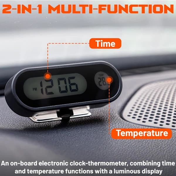 Bilur Termometer Bil Smart LED Digital Display Elektronisk Ur Termometer med Baggrundsbelysning