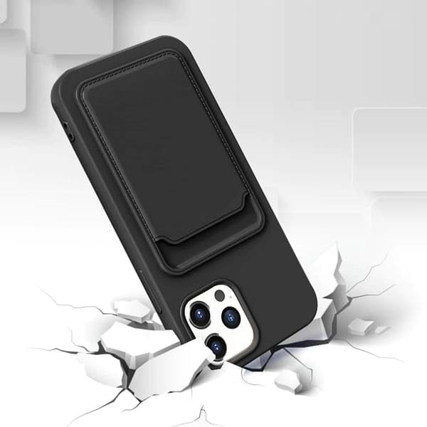 iPhone 12/12 Pro Silikonecover med kortholder - Sort Sort