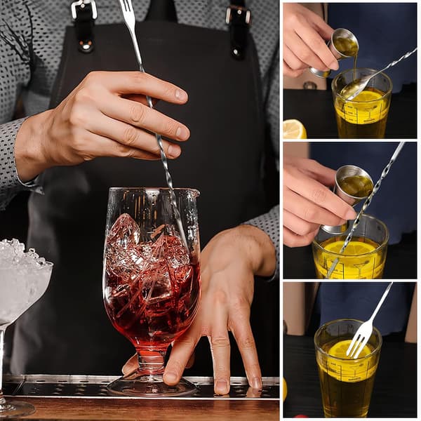 25 cm cocktailkrus i rustfrit stål med ske og isknuser, køkkenudstyr, velegnet til barer og restauranter