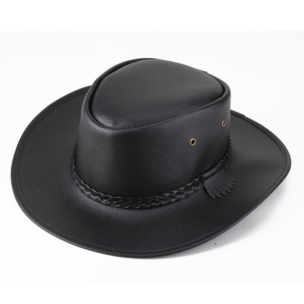 Svart Jungle Bulle Läderhatt, Westernhatt, Australisk Hatt, Cowboyhatt