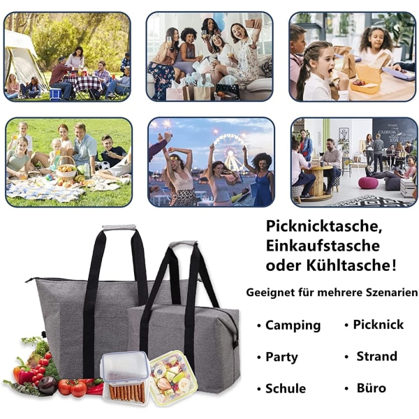 Kühltasche Faltbar, Einkaufstasche Picknicktasche Thermotasche mit Isolierung, Isoliertasche Cooler Bag für Camping, Picknick,