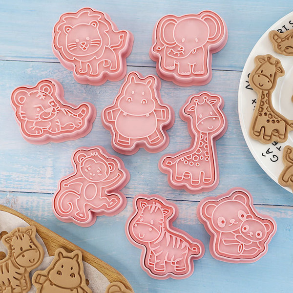 Animal Cookie Form Set -8 delar - Printed präglade molds lämpliga för tårtbarns födelsedagskalas