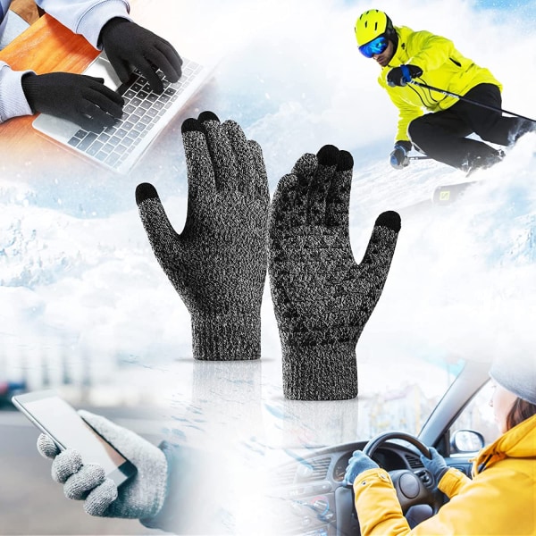 Amazon Brand - Hikaro Unisex stickade handskar för män för män, halkfri pekskärm, Sherpa-foderhandskar av thermal fleece för utomhussporter