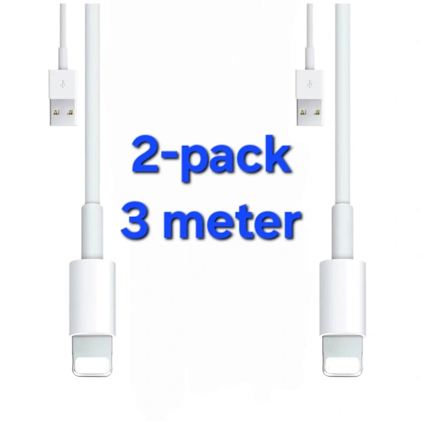 2-pack - iPhone Lightning laddningskablar, 2-pack. 3 meters räckvidd.