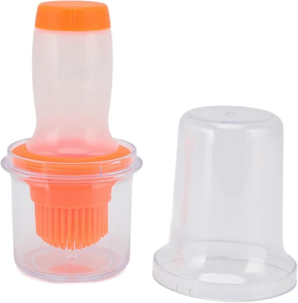 Oliedispenser med børste, oliedispenserflaske fødevaregodkendt silikone squeeze type børste jævn varm madlavning (orange)
