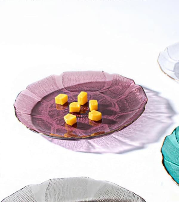 Frugtskål i glaskrystal, klar serveringsplade, lotusformet middagstallerken, multifunktionel bakke til snacks, slik, dekorativ tallerken