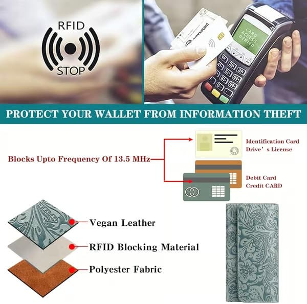 Plånbok för män, stor storlek, RFID-stöldskyddsplånbok, äkta läder, flera kortplatser, blå