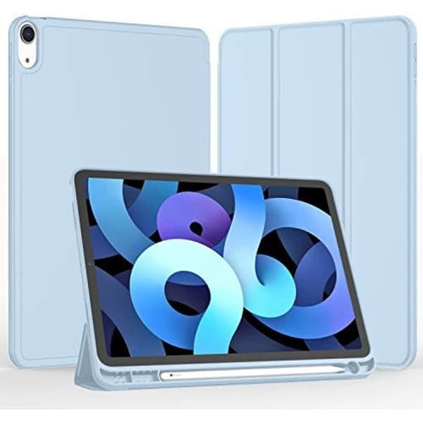 iPad Air 5/4:e generationens fodral 10.9\" – Med pennhållare, stöder Touch ID & iPad 2:a generationens Pencil – Sky Blue