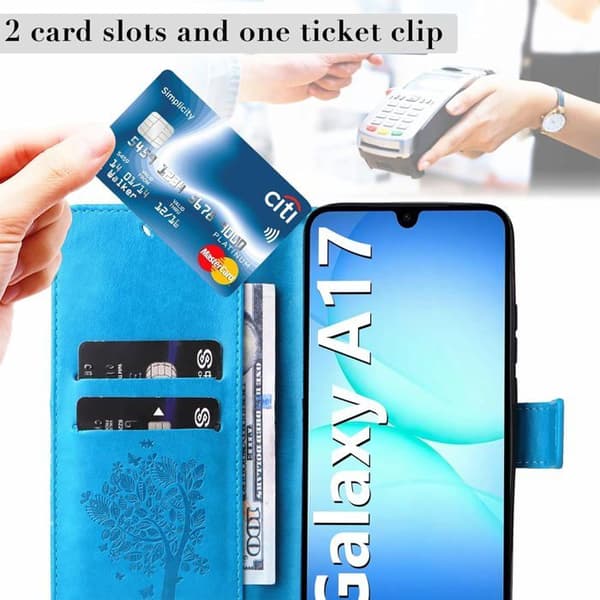 Samsung Galaxy A17 Plånboksfodral - PU-läder - Flipfodral - Kortplatser - Stativ - Blå