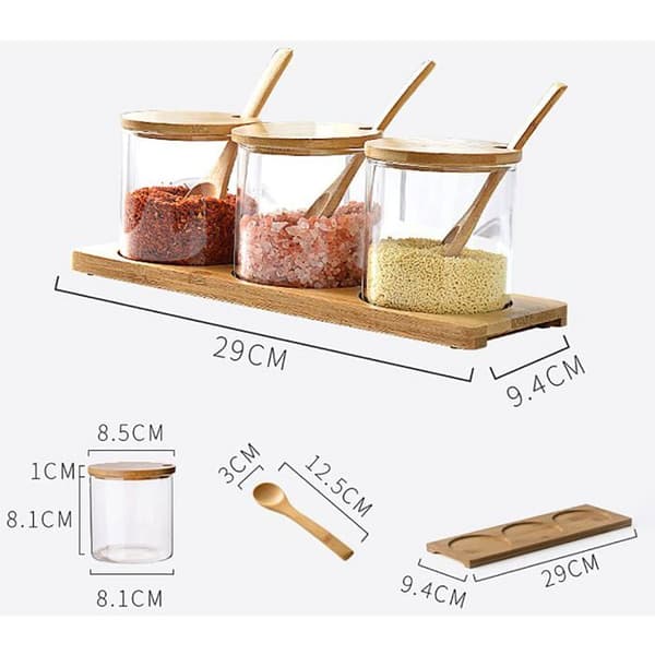 Set med 3 glasburkar med sked - Förvaring av mat, kryddor, te/kaffe/salt, lufttätt lock