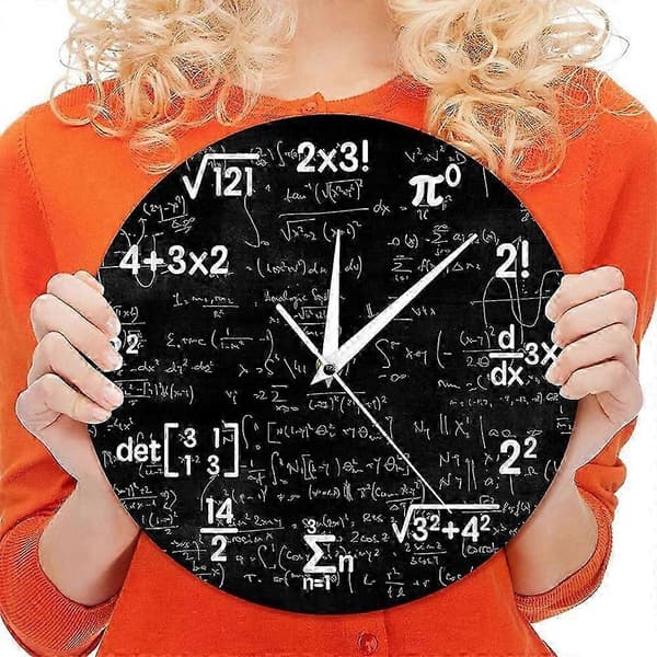 Matematisk väggklocka, matematikklocka, för barn matematikformler ikoner väggklocka klassrumsdekor, present till