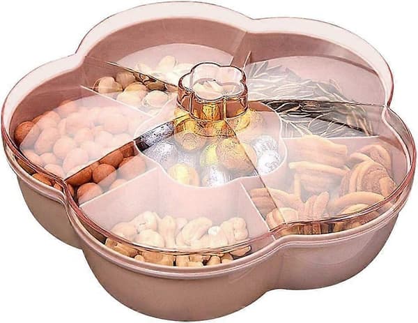 Snackförvaringslåda, blomformad snackbricka med lock, matförvaringslåda, fruktlåda, rosa