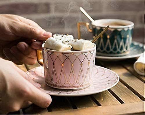 Elegant keramisk tekop og underkop sæt, 8 oz kaffekop til eftermiddagste - geometrisk mønster
