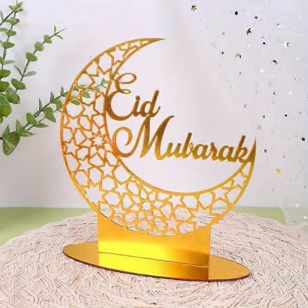 Akryl halvmåne og stjerne borddekoration, Ramadan Kareem/Eid Mubarak/Eid Adha pynt, festlig dekorationsplade A