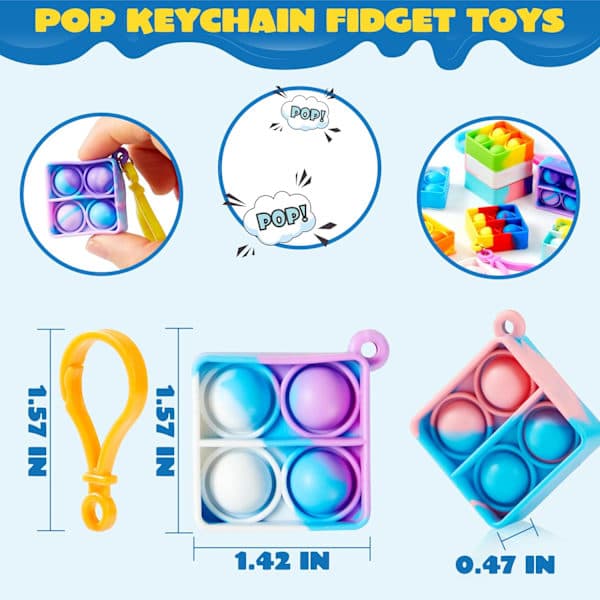 Fidget Pop it legetøjssæt – Nøglering pop fidget legetøj bulk festgaver til børn – Vælg form og mængde Square 30pcs