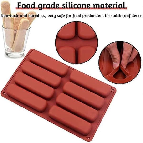 2 STK Fingerkiks Silikoneform, 8 Hulrum Müslibar Bageform, Chokoladebar Form, til Slik, Brød, Muffin, Sæbe