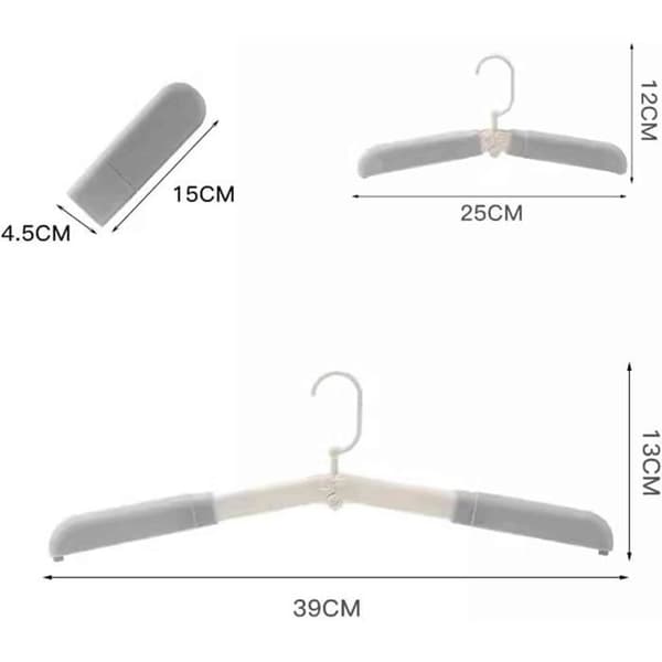 Set med 8 plasthängare 39 cm med dolda klämmor, roterande krok, halkfri, vikbar, resevänlig, platsbesparande, vit