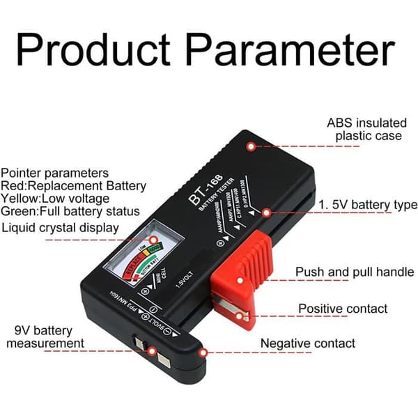 Universell batteritester - 1 stk - Digital - For AA AAA CD 9V - Spenningskontroll - Kompakt