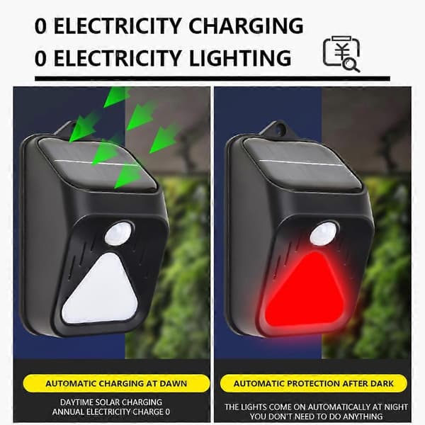 Solar bevegelsessensor alarm lampe utendørs solcelle sirene Red