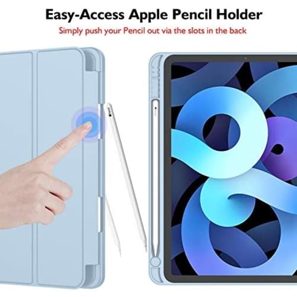 iPad Air 5/4:e generationens fodral 10.9\" – Med pennhållare, stöder Touch ID & iPad 2:a generationens Pencil – Sky Blue