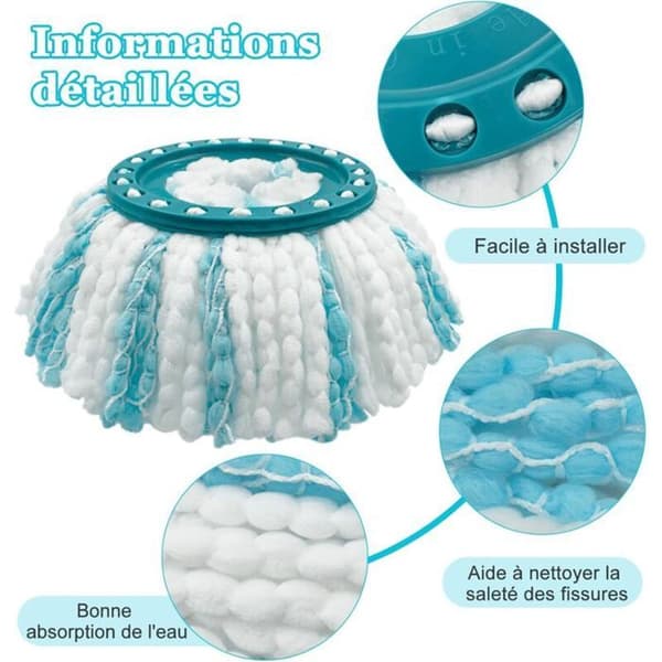 Sæt med 3 udskiftelige moppehoveder kompatible med Leifheit 2-fiber system til Clean Twist Disc Micro Duo, effektiv absorption
