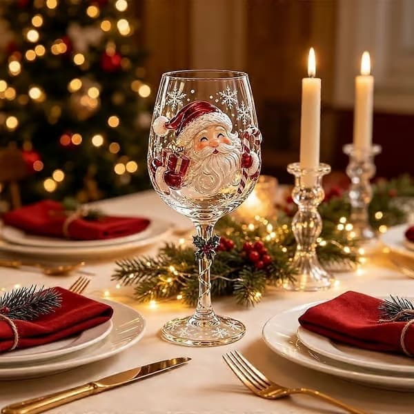 Julgransvinglas – Upphöjd festlig bägare med snöflingedekor & presentförpackning C