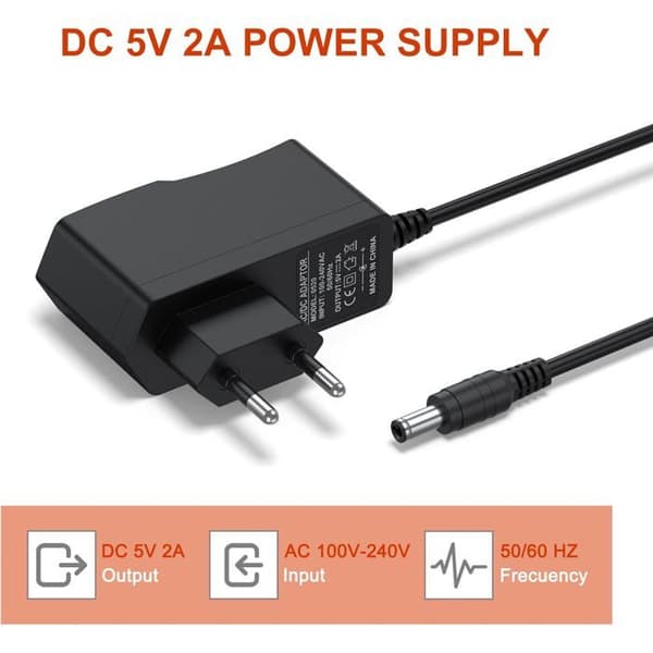 5V 2A strömförsörjning, EU-kontakt, kontaktdimensioner: 5 mm extern, 2,1 mm intern, AC/DC-adapter för Android TV Box