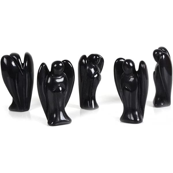 Håndlavet sort obsidian ædelsten fredsengel lomme skytsengel helbredende statue