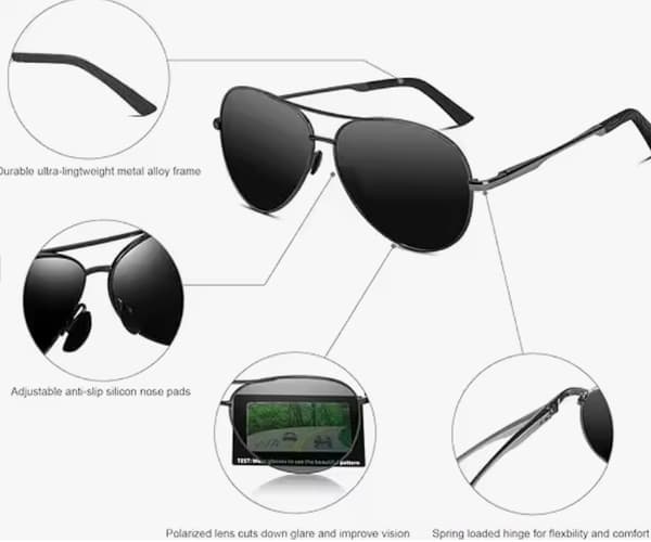 Unisex Polariserede Pilot Solbriller UV400 Beskyttelse V101 Sort