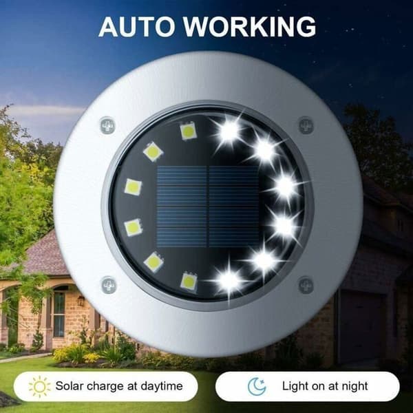 Sæt med 8 udendørs solcellelamper, 12 LED'er, hvidt rustfrit stål, IP65 vandtæt, til have, terrasse, indkørsel, græsplæne