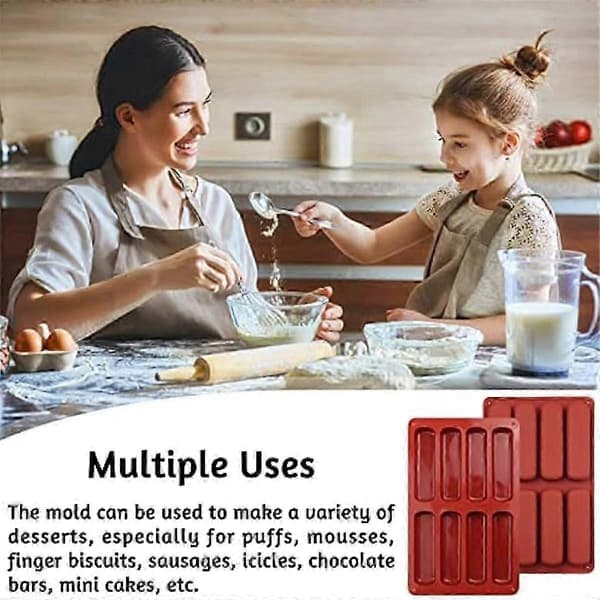 2 STK Fingerkiks Silikoneform, 8 Hulrum Müslibar Bageform, Chokoladebar Form, til Slik, Brød, Muffin, Sæbe