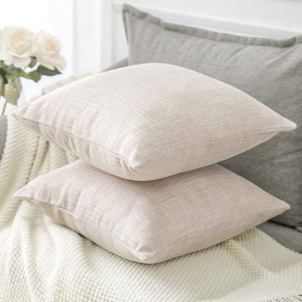 Sett med 2 strekkbare sofaputetrekk i bomull 40x40cm, moderne stue-stil, beige