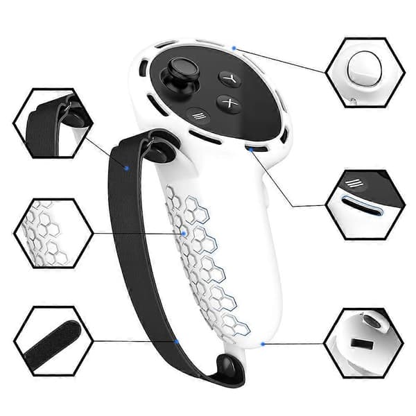 1 par silikonetui for Meta Quest 3/3S Touch Controller beskyttende grepdeksel med stropper - hvit
