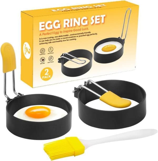Eggeringer – 2-pakning non-stick former i rustfritt stål for McMuffins og frokostsmørbrød