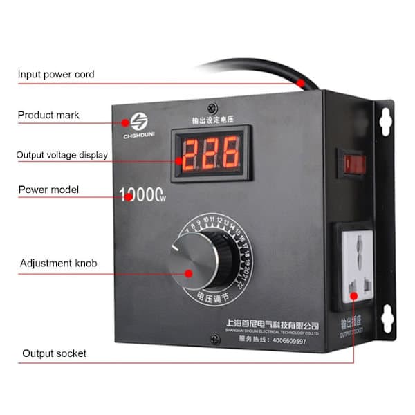 Tyristor Elektrisk Spenningsregulator Høy Effekt Dimming Hastighetskontroll med Knappbryter (220V EU Plugg)