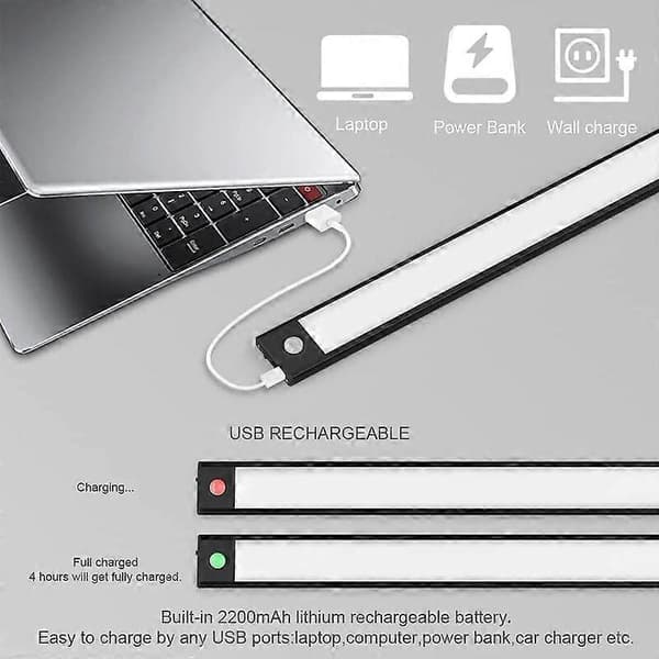 2 LED-vaatekaappilamppua, 40 cm, langaton, USB-ladattava