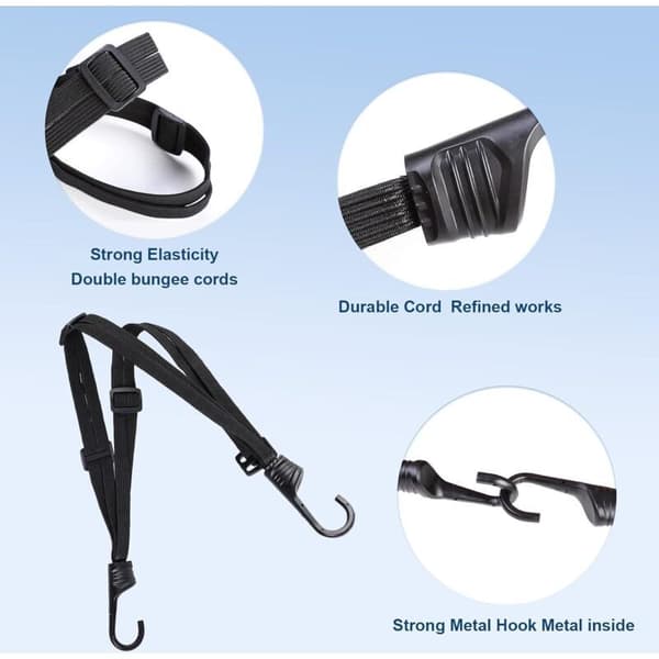 4-delade elastiska spännband – Höghållfast nylon – Justerbar längd 60-110 cm – ABS-stålkrokar för väskor och hjälmar